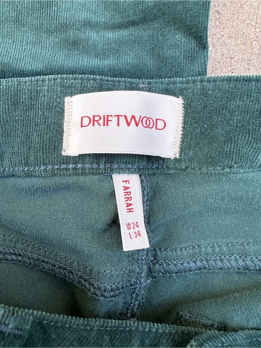 Driftwood Farrah Corduroy Embroidered Floral Flare Pants|Dark Green multi NWT~24 - Picture 5 of 6